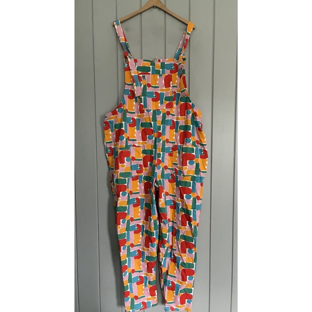 Lucy & Yak Overalls Dungarees 20R Claire Ritchie Ari Print Colorful Orange Pink
